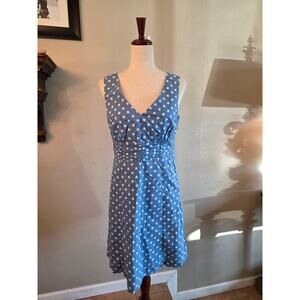 Boden Riviera Women's Blue and White Polka Dot Sleeveless Dress SZ 8